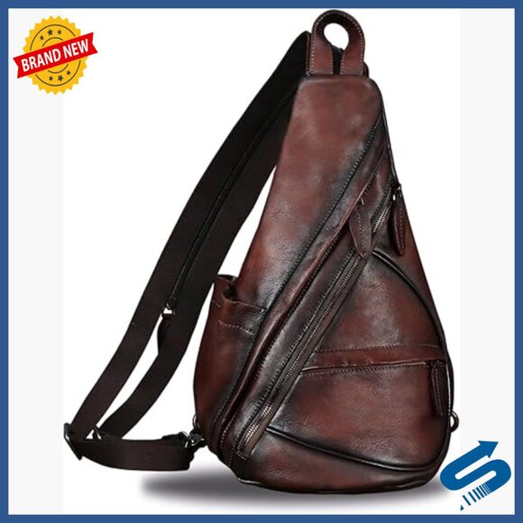 Genuine Leather Sling Backpack Convertible Daypack for iPad & Daily Use